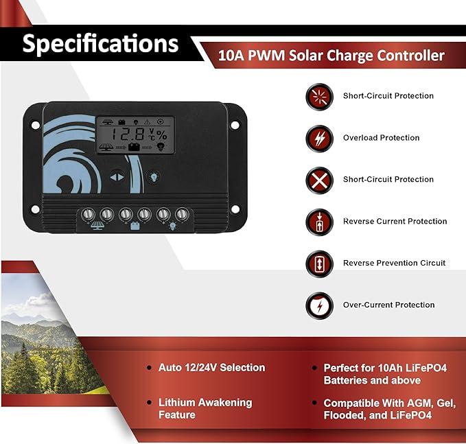 ECI Power 100W 12V Solar Power Kit | 12V 20Ah LiFePO4 Lithium Battery | 100W Mono Rigid Solar Panel 10A PWM Solar Charge Controller | RV Trailer Camper Marine Off Grid Solar Projects