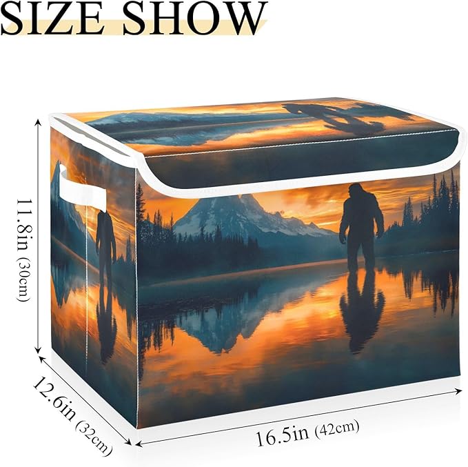 Storage Cube with Lid Susnet Sasquatch Print 16.5×12.6×11.8 IN Collapsible Large Capacity Foldable Storage Basket Bin Organizer