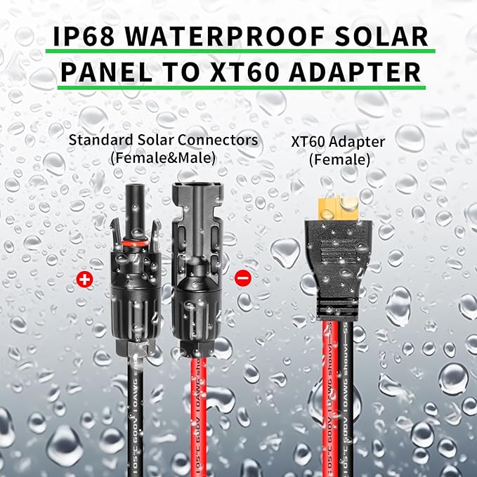 Ansoufien Solar Panel Connector to XT60 Connector Cable 10FT 10AWG Solar to XT60 Charge Extension Cable XT60 (Plug Female) Cable for RV Folding Solar Panel Portable Power Station Solar Generator
