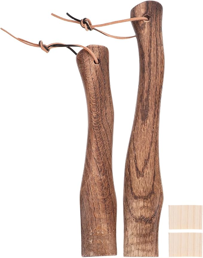 Abaodam 2pcs Wooden Axe Handles Short Curved Replacement Handles with Hanging Hole for Hatchet and Outdoor Camping Tools 26cm and 33cm with Wooden Shims Included