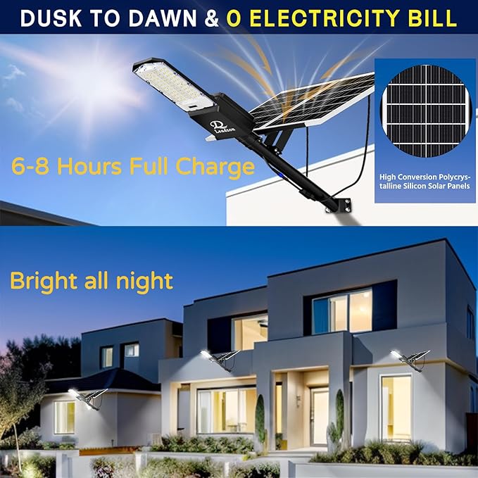 10800w Solar Street Lights Outdoor Waterproof Black 650000LM Super Bright LED Beads Commercial Solar Flood Lights with Remote Control for Patio Street Court and Parkling Lot