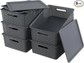 6 Pack Plastic Storage Bins with Lids Stackable Storage Baskets with Handles Plastic Organizer Container Bins for DeskShelvesOffice Pantry Organizers and Storage Grey