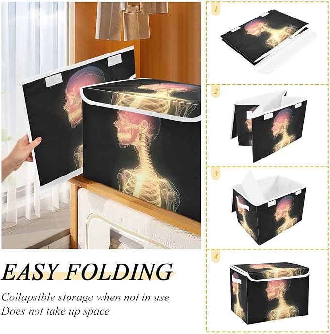 AIXIWAWA Lidded Storage Cube (Shining Skeleton) Fabric Foldable Closet Bins with Flip Lid and Handles Organizer Basket Container 16.5 x 12.6 x 11.8 IN
