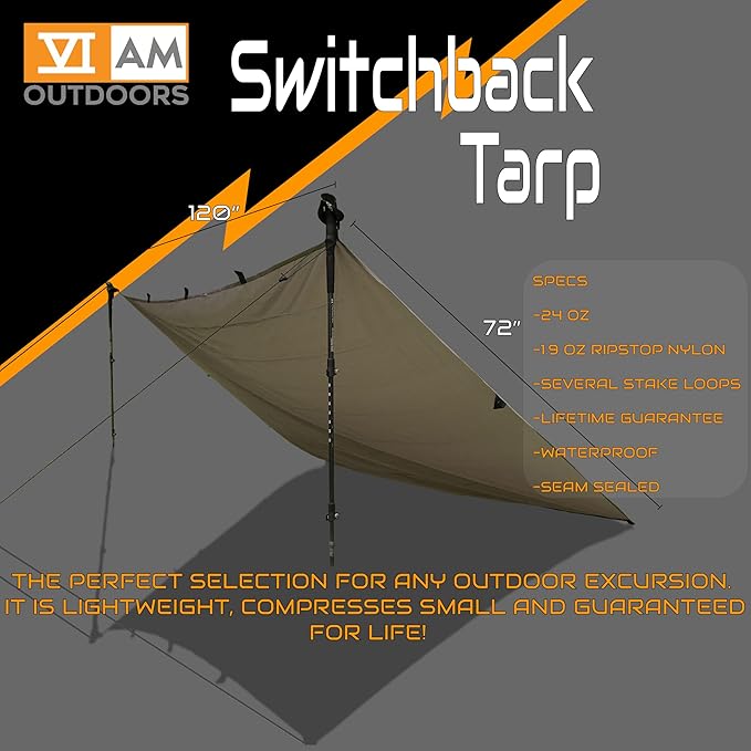 VIAM Outdoors Switchback Tan Tarp: Waterproof Camping Tarp for Hunting Glassing Hammock Rain Fly Ultralight Backpacking Gear Sun Shelter &amp Heavy Duty Outdoor Protection