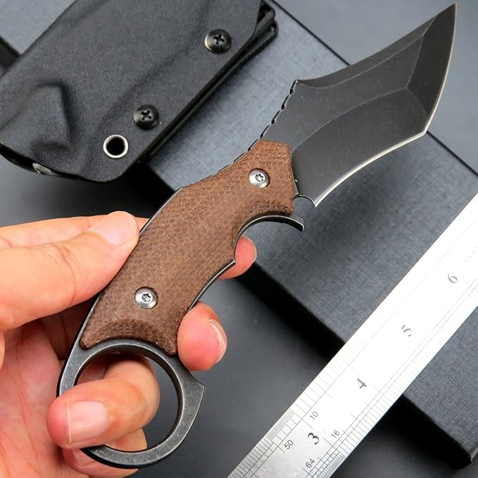 C1117 Fixed Blade KnifeD2 Steel Blade +Micarta Handle Outdoor EDC Survival Claw Knife with Kydex Sheaths(Brown) …