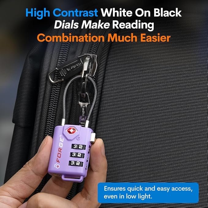 Forge TSA Approved Luggage Locks Re-settable Combination with Alloy Body Purple 4 Locks.