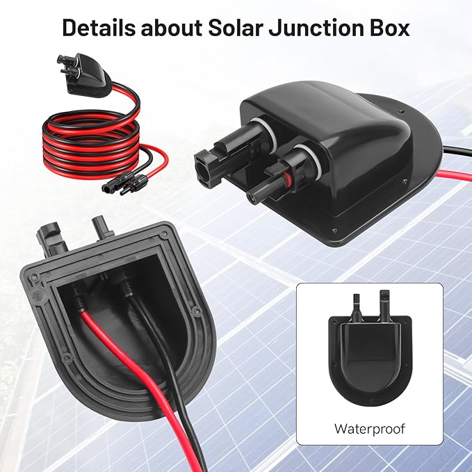daitoku Solar Cable Gland Entry with 10FT 10AWG Solar Extension Cable Solar Junction Box MC4 Connectors for Roof Panels on RV Boat Camper Van Building Garage Shack