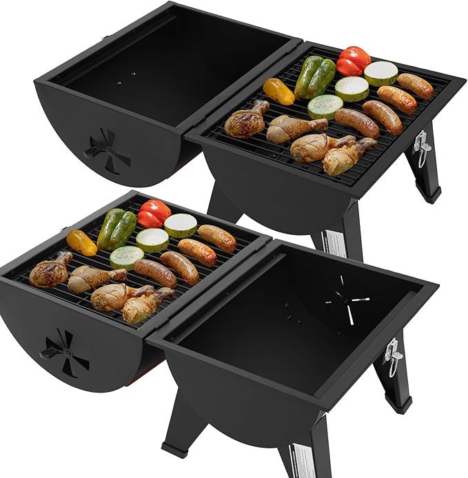 Royal Gourmet CC1619 Portable Tabletop Charcoal Grill Convertible Lid-to-Grill Zone Outdoor Compact Barrel BBQ Grill with 217 Sq. In. Grilling Space for Backyard Patio and Parties Black