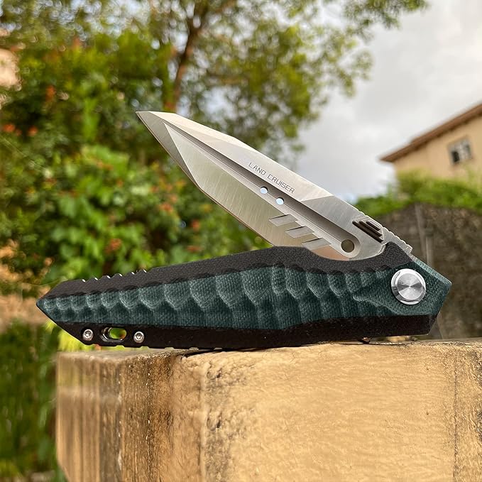 folding pocket knife with 4in d2 tool steel bladeliner lock g10 handleedc camping hunting knives with clip for men and women (green)