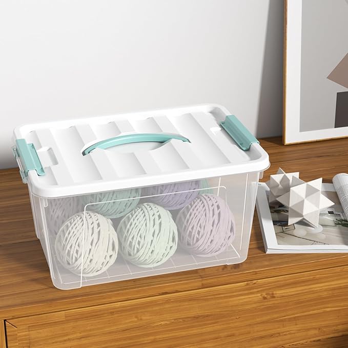 Xyskin 14 Quart Clear Storage Bins with Lid and Green Handle Storage Latch Box/Bin Organizing Container