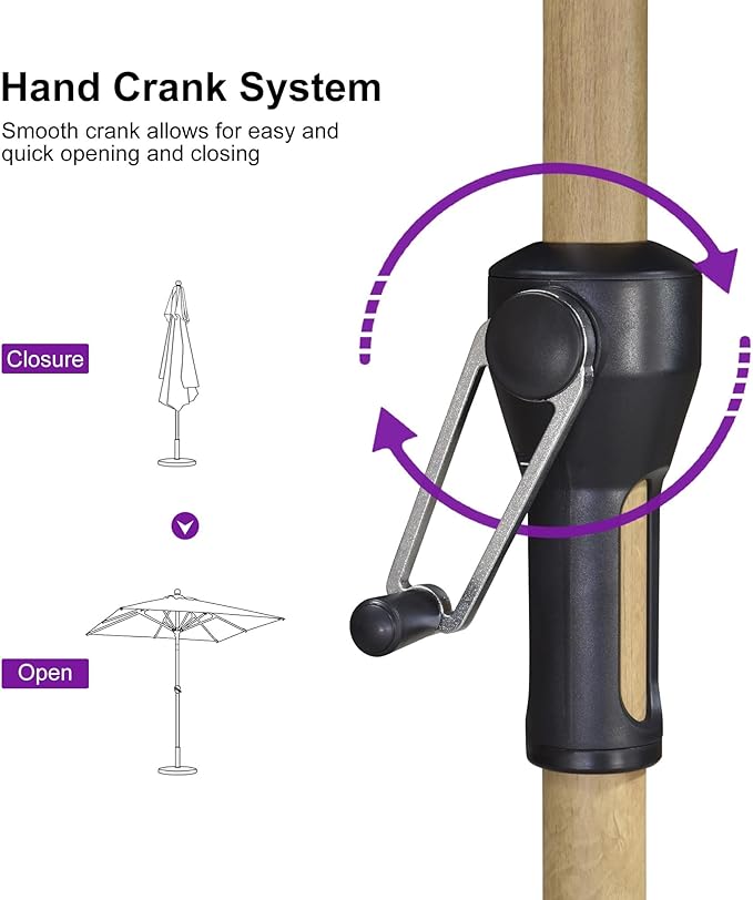 PURPLE LEAF 6.5' x 6.5' Square Patio Umbrella Outdoor Table Umbrella Aluminum Market Umbrella with Push Button Tilt &amp 8 Sturdy Ribs and Crank Outdoor Umbrellas for Garden Deck Patio Black
