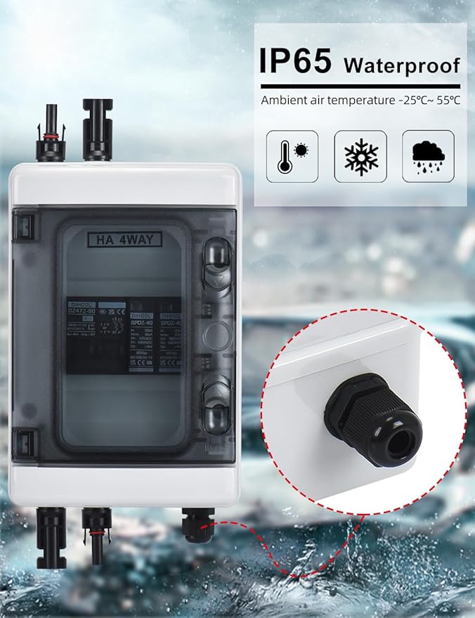 DIHOOL Solar Panel Disconnect Switch Box 40 Amp DC Circuit Breaker Box 1000V PV Combiner Box for RV
