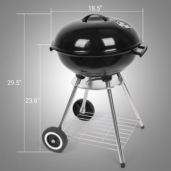 Outvita Charcoal Grill 18 inch Stainless Steel BBQ Charcoal with Wheels and Storage Holder for Camping Picnic Barbecue Party Outdoor Activities