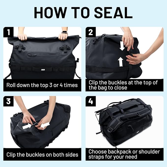MIER Waterproof Duffel Bag Motorcycle Dry Bag Backpack Large Roll-Top Heavy Duty Dry Duffle Bags for Kayaking Camping Boating Gym Beach Cruise Ship 60L/80L