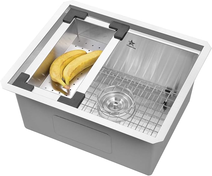STARSTAR Workstation Ledge Undermount Single Bowl 304 Stainless Steel Kitchen Sink With Grid Colander Cutting Board (23 x 19)