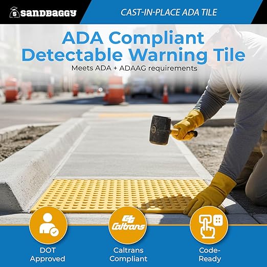 Sandbaggy Cast-in-Place ADA Pads - USA Made Truncated Domes | ADA/DOT Compliant | 5 Year Warranty (1 Yellow 36 x 60)