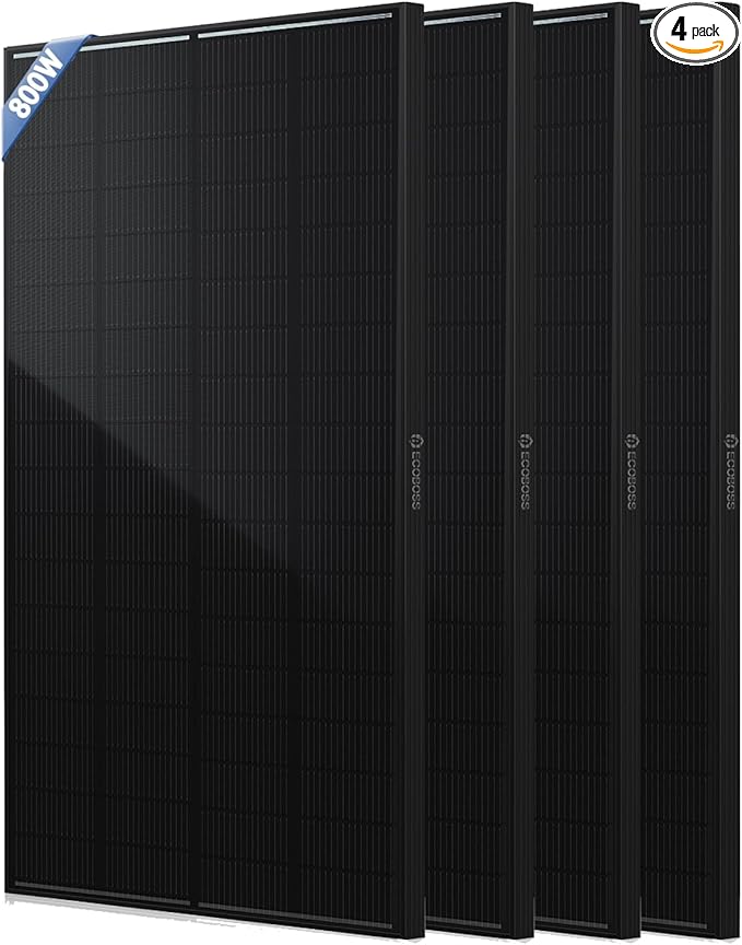 800 Watt Solar Panel 4 PCS 200W N-Type 16BB 12V Solar Panels with 25.6% High Efficiency IP68 Waterproof 30-Year Long-Lasting Monocrystalline Panels for RV Van Marine &amp Off-Grid Systems
