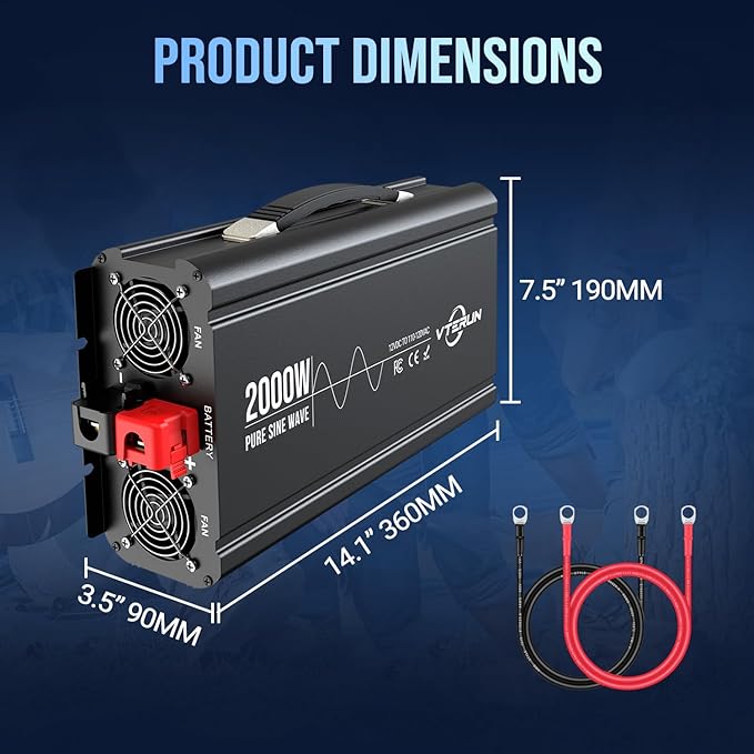 2000W Pure Sine Wave Inverter 12V DC to 110-120V AC Efficient Energy Converter for Home RV Use with APP Wireless Remote Control with USB C Ports