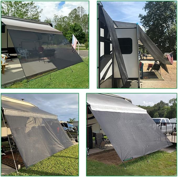 Tentproinc RV Awning Sun Shade Screen 10' X 14' 3'' (Fit for 15' Awning) Mesh Screen Sunshade Motorhome Camper Trailer Awning Sunscreen UV Blocker Complete Kits - 3 Year Warranty (Black)