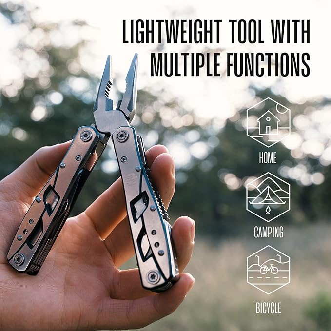 Multitool Plier - 12 In 1 Stainless Steel Pocket Multi Tool With Durable Sheath For Camping Survival Gear - Safety Locking Camping Accessories With Cutter Bottle Opener Screwdriver by Hayvenhurst