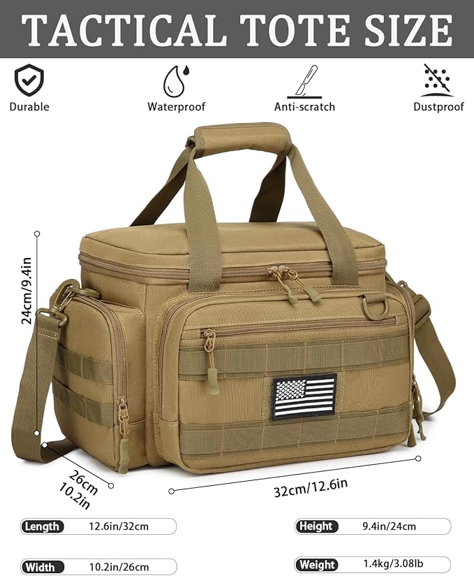 HAMBOLY Tactical Gun Range Bag for Handguns Pistol Range Bag with 6X Magazine Slots and Extra Pockets for Ammo and Essentials for Shooting Hunting Outdoor Sports