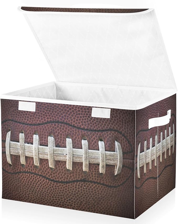 Storage Bins with Lids American Football Laces Foldable Storage Boxes with Handles Sport Ball Large Storage Basket Collapsible Organizer Containers for Closet Home Bedroom Office