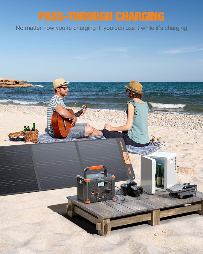 GRECELL 999Wh Solar Generator 1000W Portable Power Station with 60W USB-C PD Output 110V Pure Sine Wave AC Outlet Backup Lithium Battery for Outdoors Camping Travel Hunting Home (Peak 2000W)