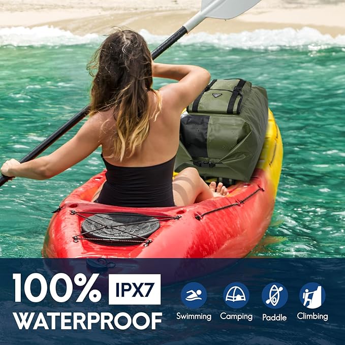 Haimont Dry Waterproof Roll Top Backpack Marine Dry Bag River Pack with Waist Belt Camping Surfing 60L Army Green/Black
