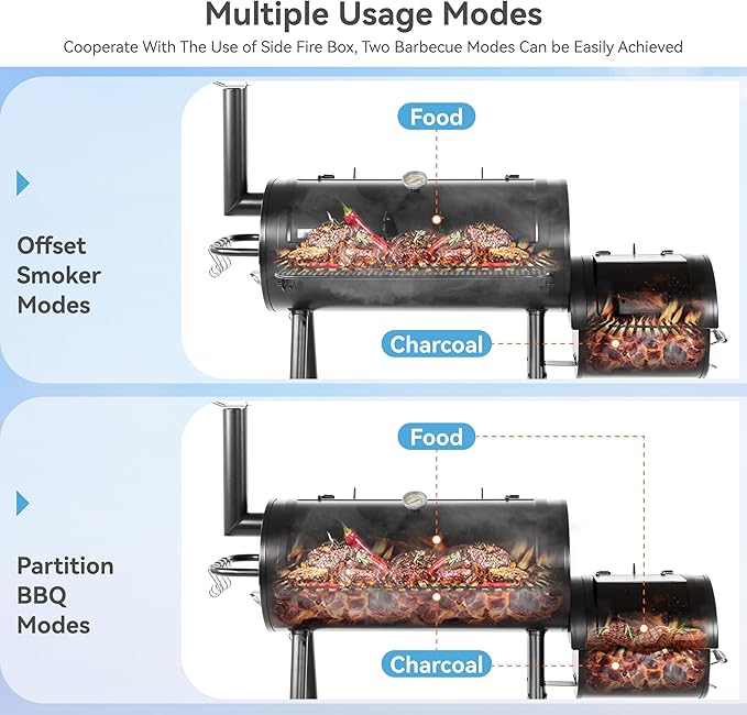 GREEN PARTY Offset Smoker Charcoal Grills with 37 Inch Cook Chamber Barrel Smoker and Charcoal Grill Combo 941 Sq. In. Space Barrel Smoker Grill for Outdoor BBQ Patio Backyard Cooking