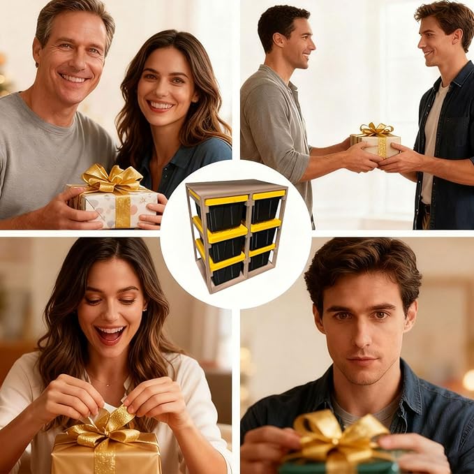 3D Printed Mini Storage Racks and Yellow Storage Boxes Stackable Small Parts Organizer Small Storage Bins with Lids for Screws Tools And Craft Supplies Ideal Gift for Aldult (2 * 3)