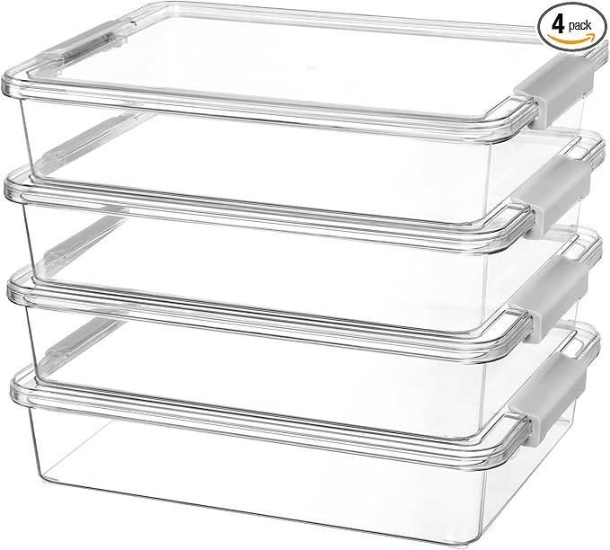 Vtopmart 6 Qt Plastic Storage Bins with Lids Clear Sensory Bins Arts Crafts Organizers and Storage Stackable Containers for Home Office and School Supplies 4 Pack Grey
