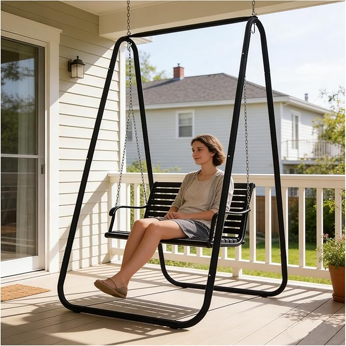 Hammock Chair Stand (Hammock Chair not Include) 220Lbs Swing Stand Heavy Duty Hanging Chair Stand for Outdoor Indoor (A-Shaped Construction) Black
