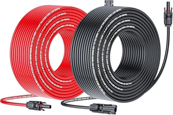 Solar Cable Extension 20Ft 10AWG Solar Wire with Tool-Free Solar Connectors Waterproof Solar Panel Extension Cable 6mm² PV Cable 10Gauge for Home Boat RV Solar Panels(20ft)