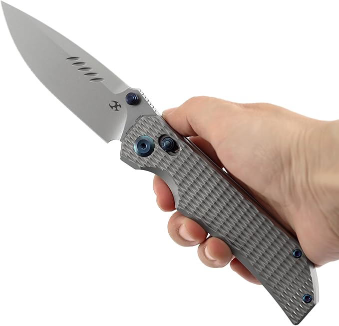 KANSEPT Eaglestrike Pocket Knife 3.73 Stonewashed CPM S35VN Blade Bead Blasted Titanium Handle with Diamond Pattern and Thumb Stud Lock for EDC Camping Hiking Survival Gifts for Men K1095V4