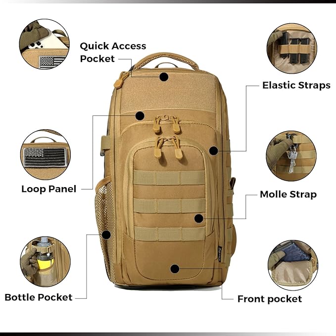 DBTAC Tactical Large Shoulder Chest Pack with Sling + Tactical Lunch Bag (Brown)