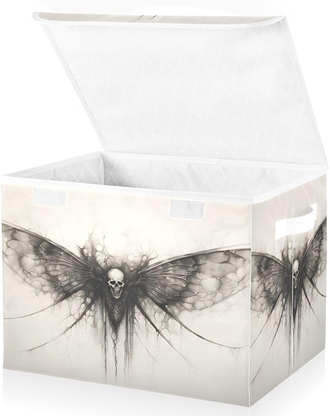 Storage Cube with Lid Surreal Skull with Wings Print 16.5×12.6×11.8 IN Collapsible Large Capacity Foldable Storage Basket Bin Organizer