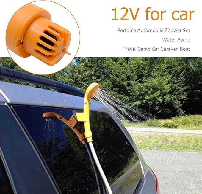 Riloer Portable Camping Shower Outdoor Handheld Shower 12V Camp Shower Head with Water Pump for Car Washing Camping Hiking Beach Dog Flowering Plants
