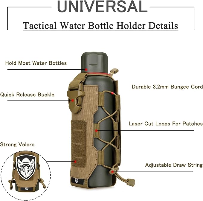 Tactical Water Bottle Pouch for Backpack MOLLE Water Bottle Holder Hydration Carrier Adjustable Molle Accessories for Travel Fishing Hunting Hiking Outdoor Activities