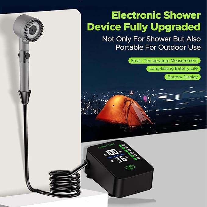 Keenso Outdoor Shower Kit Portable Camping Shower 8000mAh Rechargeable Outdoor Pump With LED Display Dual Modes Adjustable Water Flow for Tent