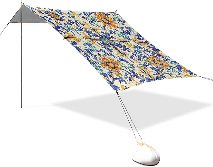V Foldable Beach Cabana UPF50 Lightweight Large Portable Sun Shelter with Sand Shovel Sandbags for Backyard and Camping