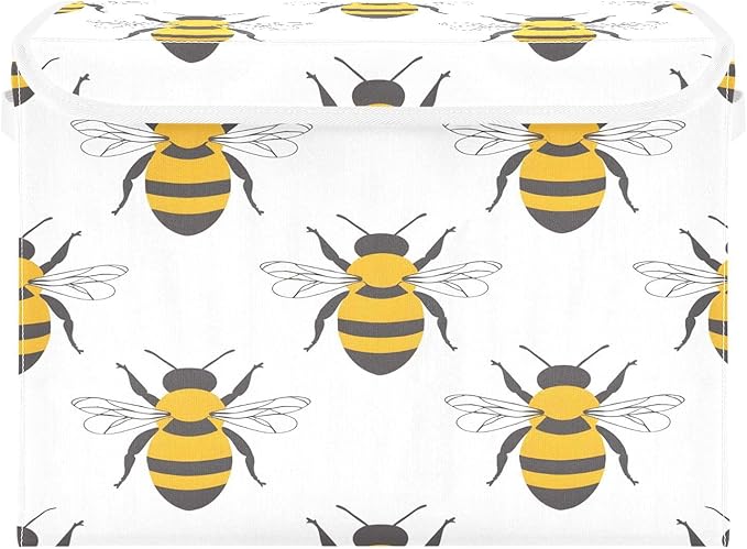MNSRUU Containers Baskets with Lids Adorable Bee Fabric Foldable Storage Bins Organizer with Lid Collapsible Storage Boxes for Home Bedroom Closet Office