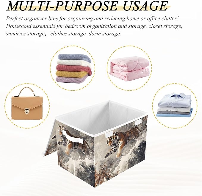 Storage Cube with Lid Snow Animal Print 16.5×12.6×11.8 IN Collapsible Large Capacity Foldable Storage Basket Bin Organizer