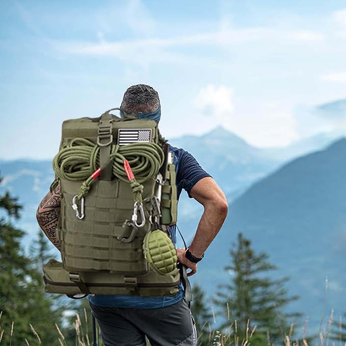 45L Military Tactical Backpack For Men Highland Assault Large Army Pack 3 Day Molle Bug Out Bag With Water Cup Bag Outdoor Camping Hiking Daypack Green Rucksack