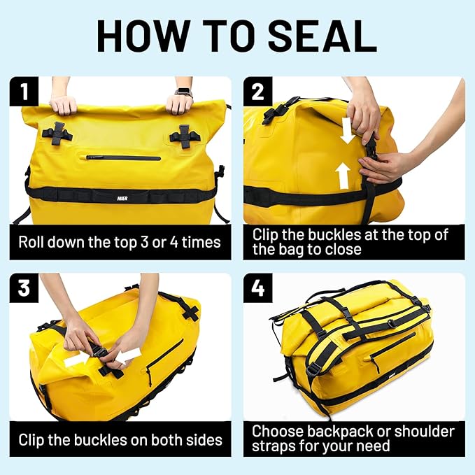 MIER Waterproof Duffel Bag Motorcycle Dry Bag Backpack Large Roll-Top Heavy Duty Dry Duffle Bags for Kayaking Camping Boating Gym Beach Cruise Ship 60L/80L