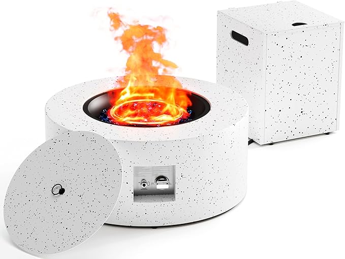 30' Outdoor Fire Pit Table with 50000 BTU Output Premium Gas Fire Pit Tables for Outside Patio Round Propane Fire Pit with Glass Stones Waterproof Cover (White 30 inch)