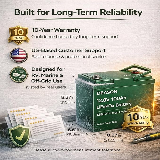 12.8V 100Ah LiFePO4 Battery 1280Wh Deep Cycle Lithium Battery for RV Marine Solar &amp Trolling Motor Built-in 100A BMS Protection Low-Temp Charge Cutoff Lightweight Lead-Acid Replacement