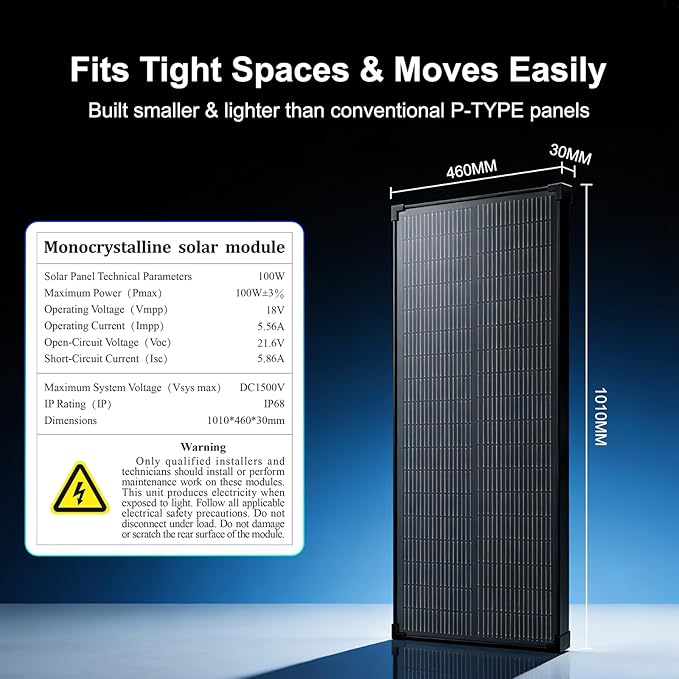 400 Watt Solar Panel4pcs 100w Solar Panels 18V 18BB N-Type A+ Cell 25% High Efficiency 100Watt Solar Panel for 12V Battery Rooftop RV Farm Trailer Marine Home Off-Grid System (100W*4PCS Black)