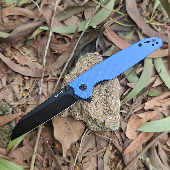 D2 Steel Folding Pocket Knife with Reversible Clip: 3.14 Black Sheepsfoot Blade Liner Lock G10 Handle Small EDC Flipper Knives Camping Tool for Man &amp Women Blue