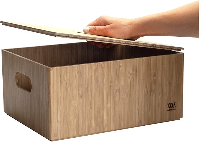 MobileVision Bamboo Storage Box PLUS LID COMBO 12”x 9”x 6” Durable Bin w/Handles For Clothes Shoes Arts &amp Crafts Closet &amp Office Shelf