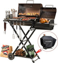 Portable Charcoal Grill with Smoking Function Foldable Suitcase Design with Wheels Multi-Tier Storage Rack &amp Waterproof Cover for Outdoor BBQ Parties (Khaki)
